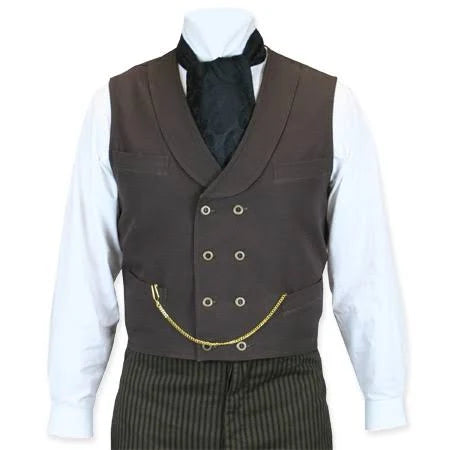 Brown Cotton Canvas Double Breasted Vest J18537