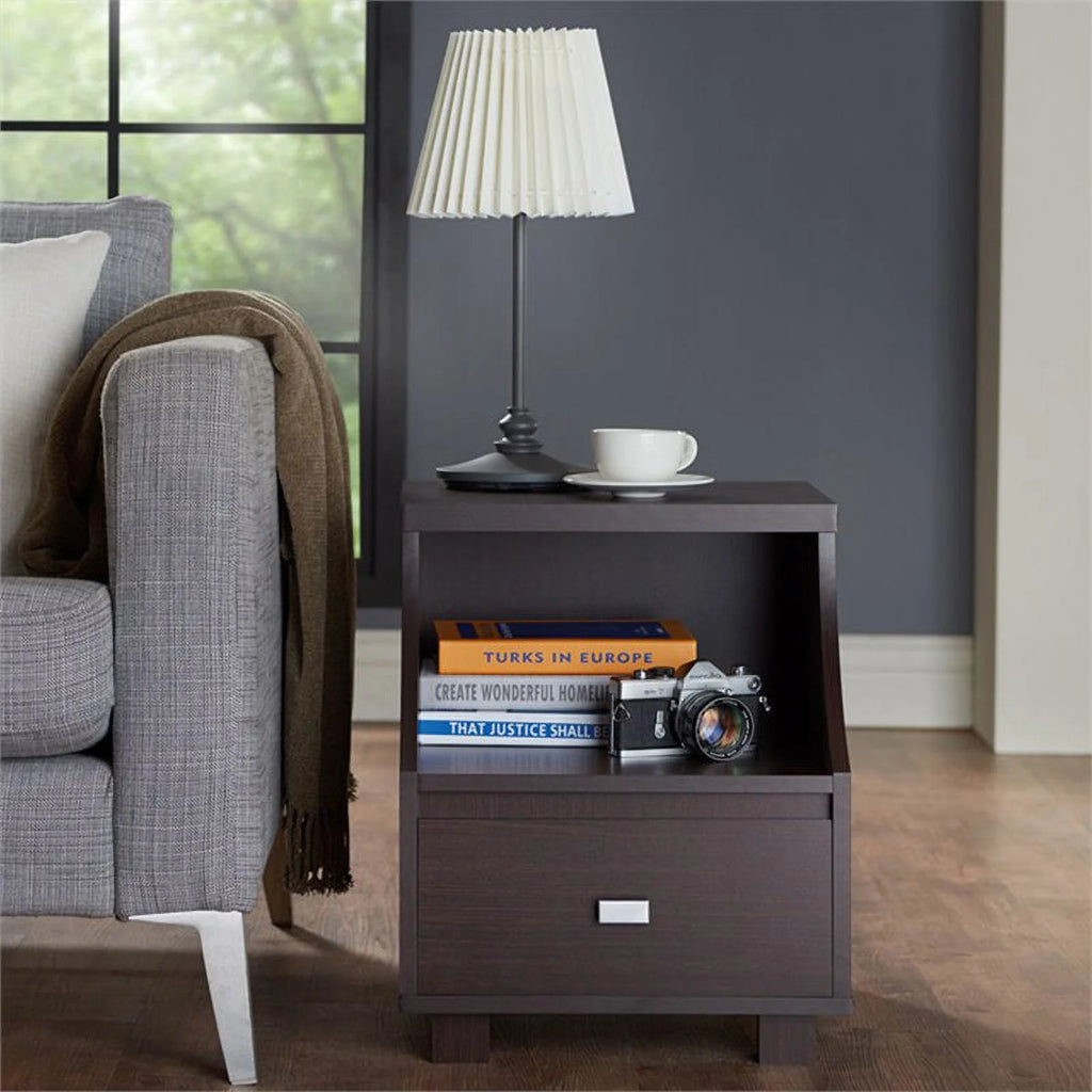 Walnut Wood Storage End Table Set of 2 Q263