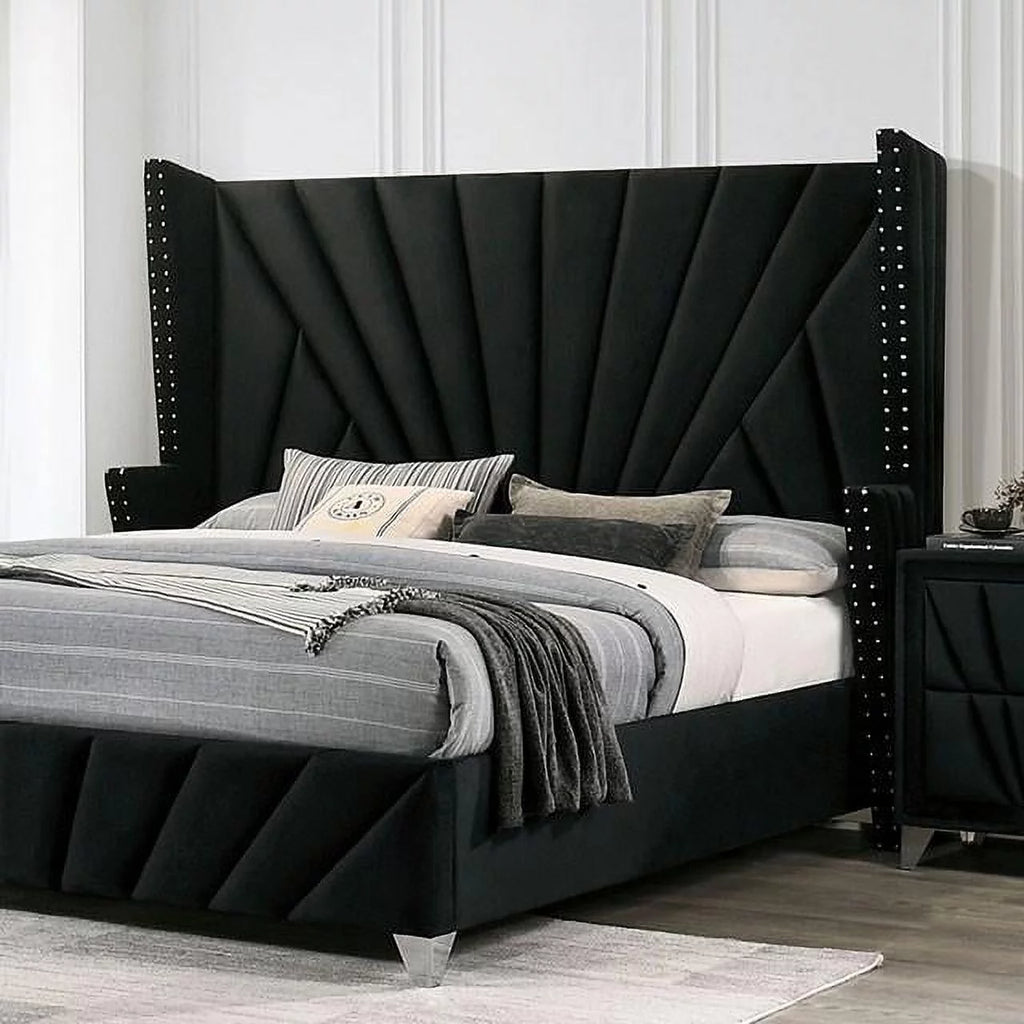 Black Solid Wood Queen Bedroom Set 5pcs Y7638