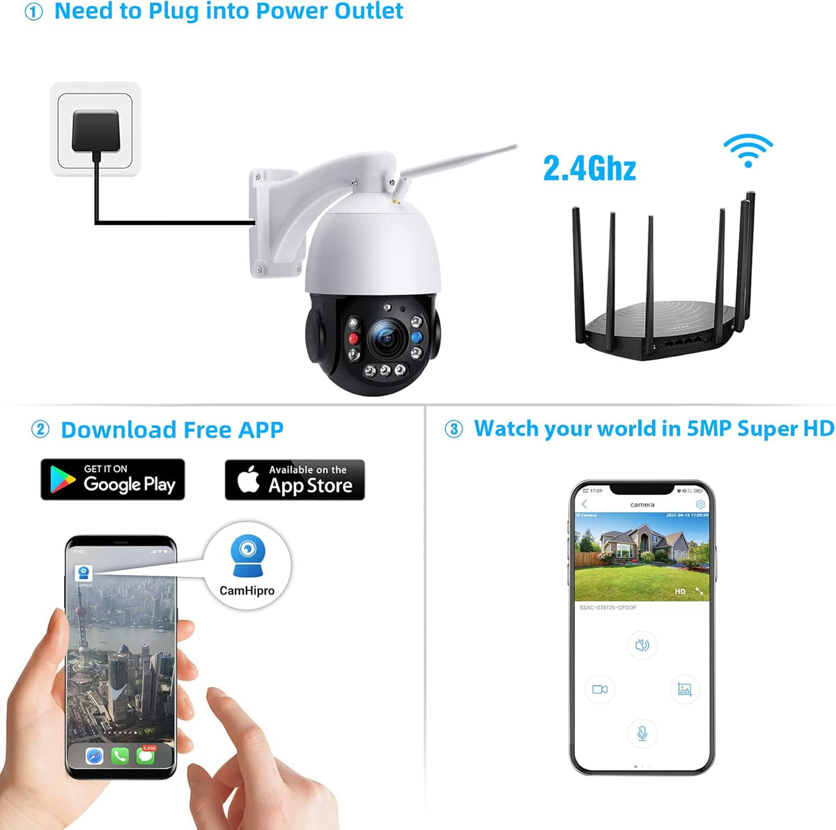 PTZ Security Camera Outdoor 30X Optical Zoom WiFi 5MP IP Camera Night Vision 2-Way Audio IP66 Waterproof C4304
