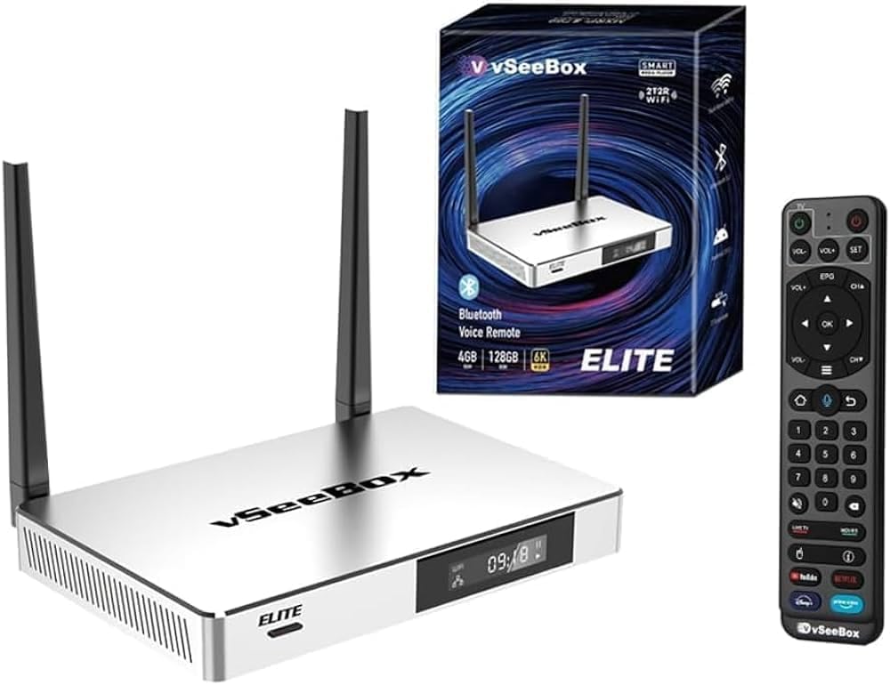 Smart TV Box with Voice Control, 4GB DDR3, 128GB eMMC, Android 10, Wi-Fi 6, 8K HDMI, H.265, Dual-Band Wi-Fi, Ethernet, Bluetooth Remote S54316