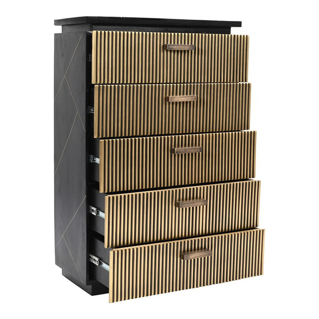 5-Drawer Wood Chest in Black/Gold O10691