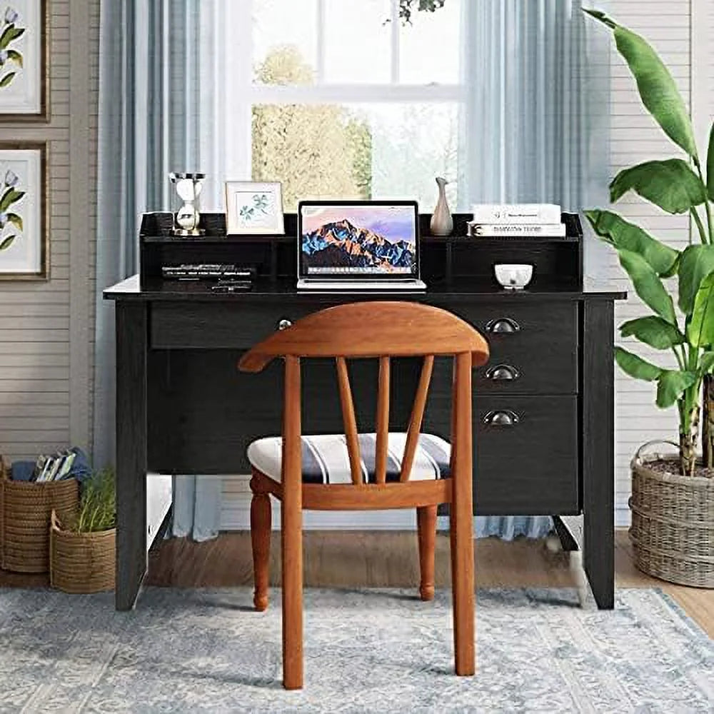 Brown Wooden Computer Desk with 4 Drawers and Bookshelf Q833