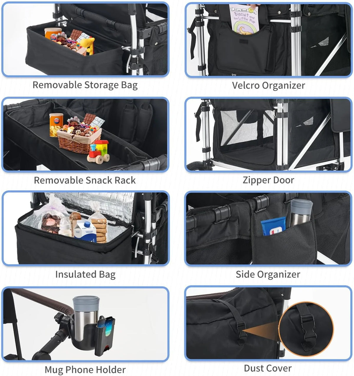 4 Kids Foldable Stroller Wagon with Canopy V16802