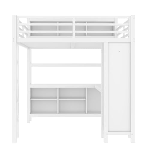 Queen Size Black Metal Loft Bed with Desk and Wardrobe H114353