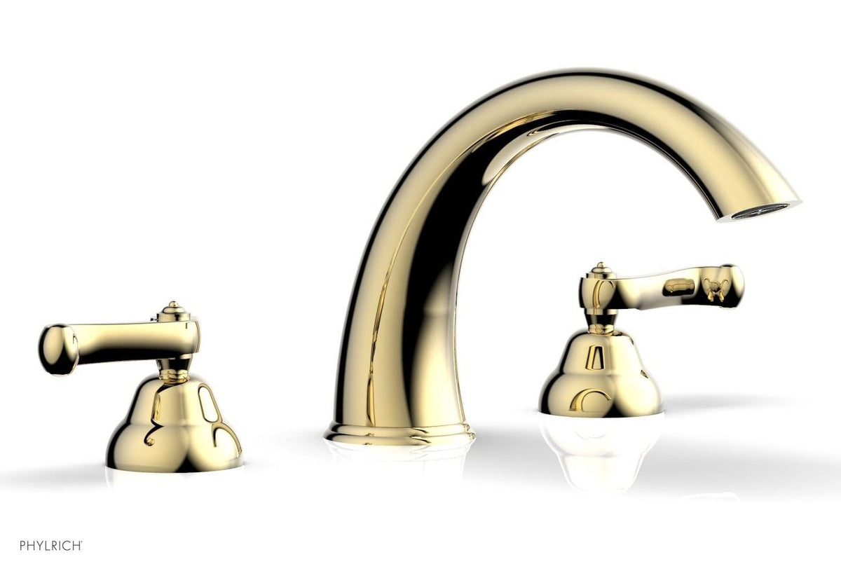 Polished Brass Deck Tub Set Curved Handles High Spout F324