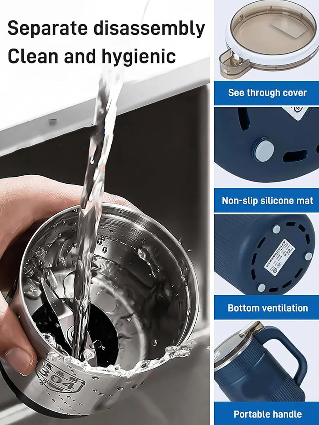Blue Electric Coffee Grinder with 304 Stainless Steel Blade W853