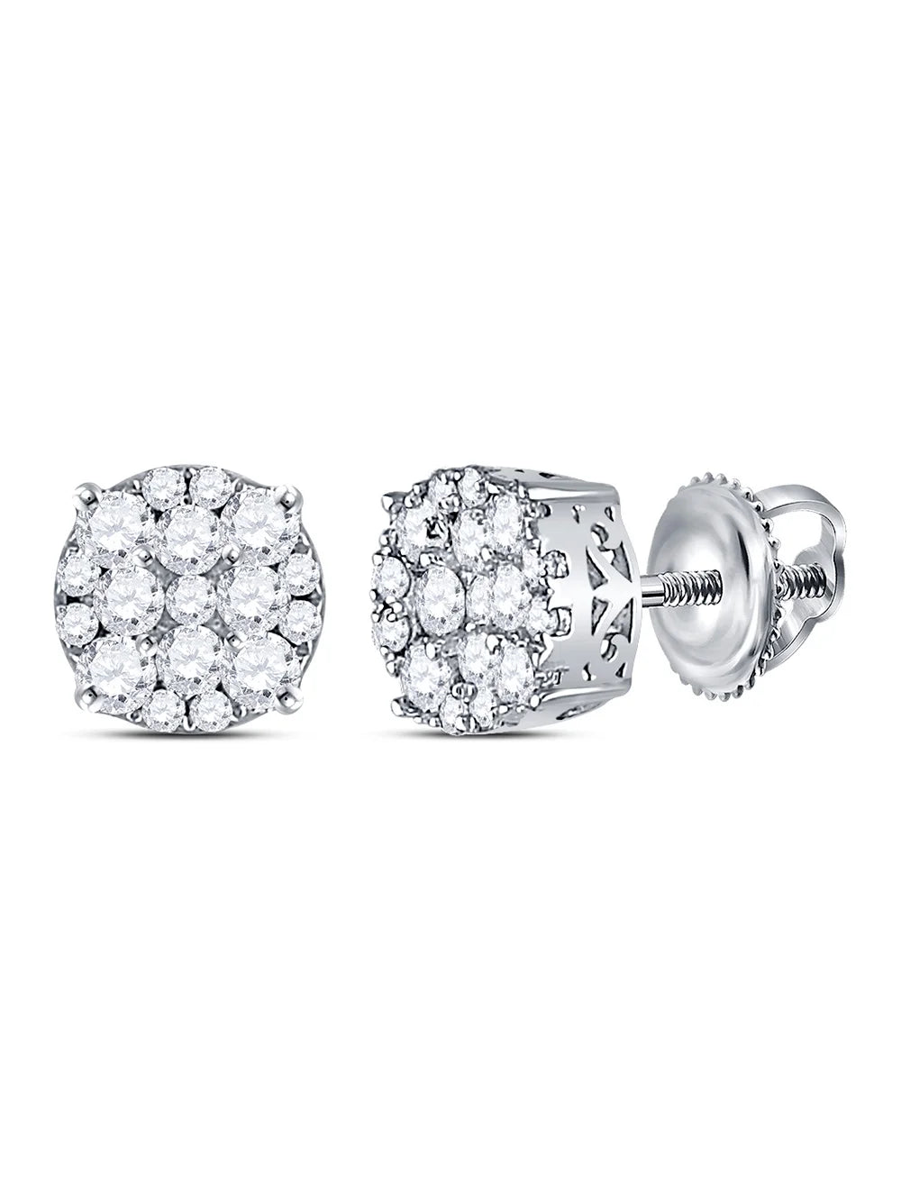14kt White Gold Round Diamond Cluster Stud Earrings 1/2 Cttw K6643