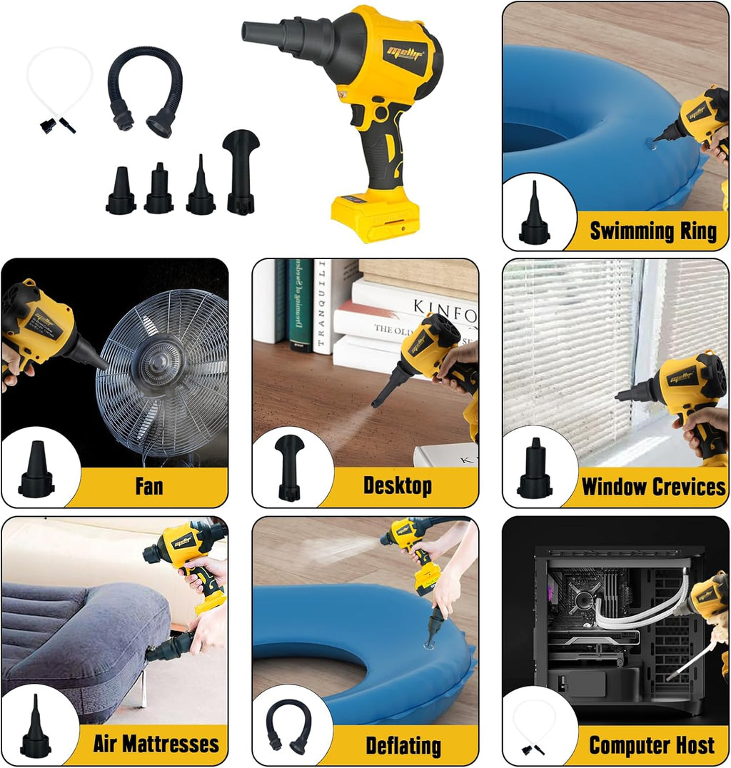 Cordless Air Pump Air Duster for Dewalt 20V Battery, Handheld Brushless Compressed Air Mattress Pump Air Blower with 3 Speeds & 7 Nozzles M415