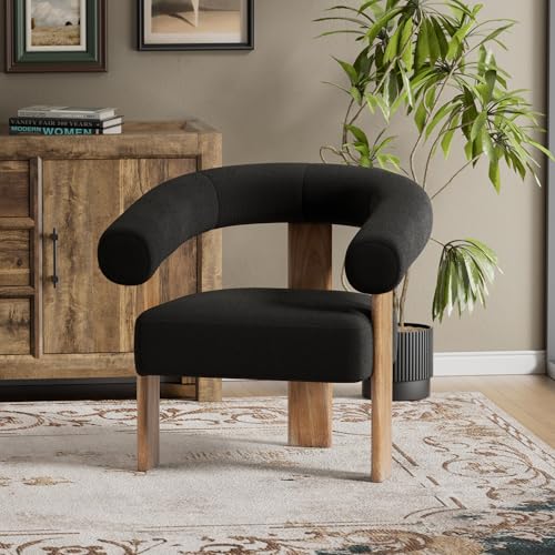 White Upholstered Armchair with Solid Wood Legs B147