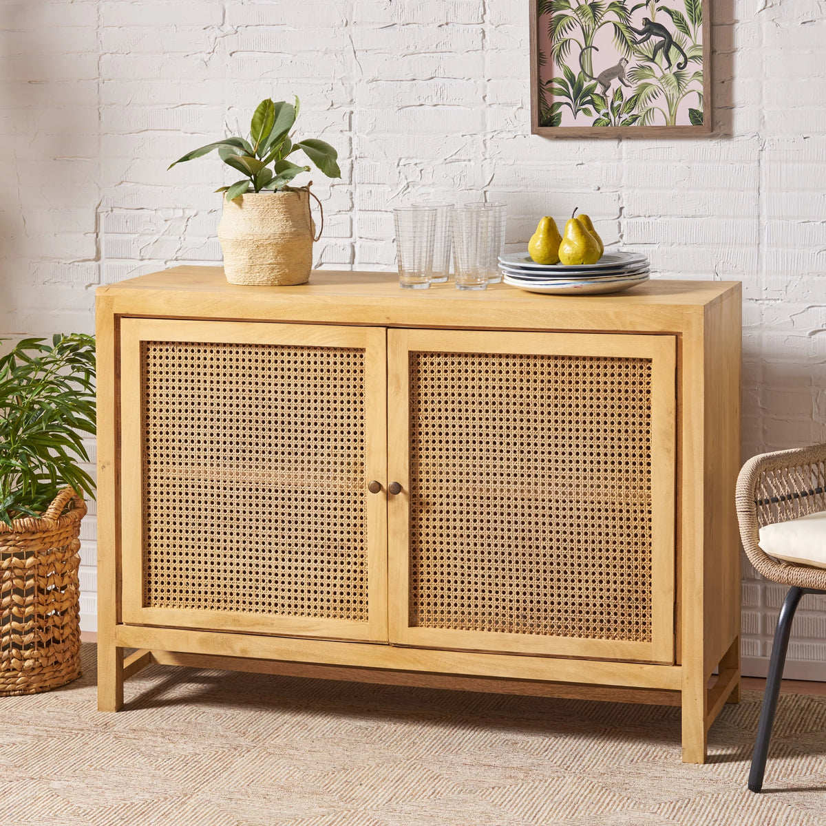 2 Door Mango Wood Cabinet with Wicker Caning S211847