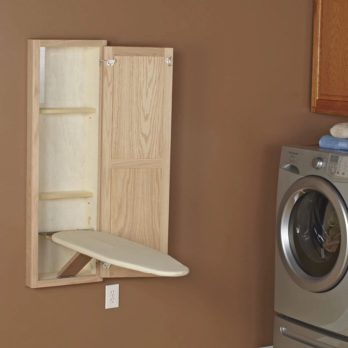 Recessed Ironing Board Cabinet with Storage Shelves A2595