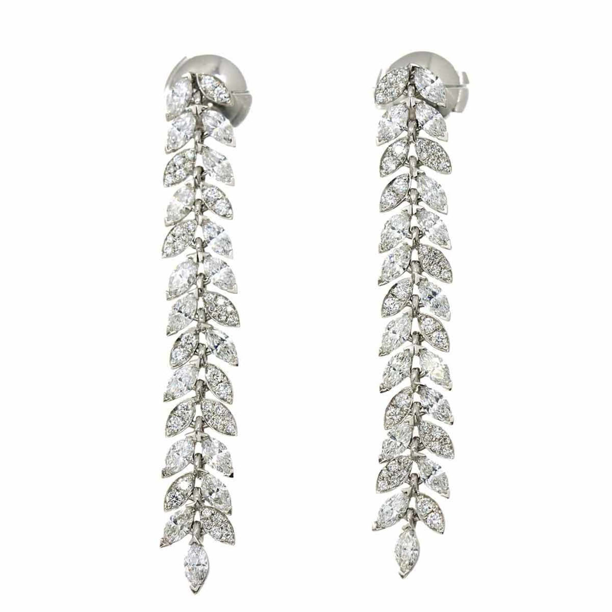 Victoria Vine Drop Diamond Earrings Platinum Pierced D41789