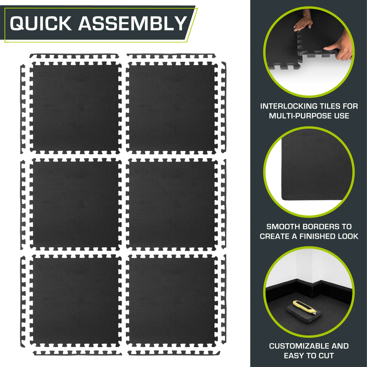 Black 1-in Exercise Puzzle Mat 6 Tiles N251928