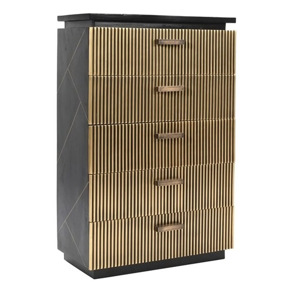 5-Drawer Wood Chest in Black/Gold O10691