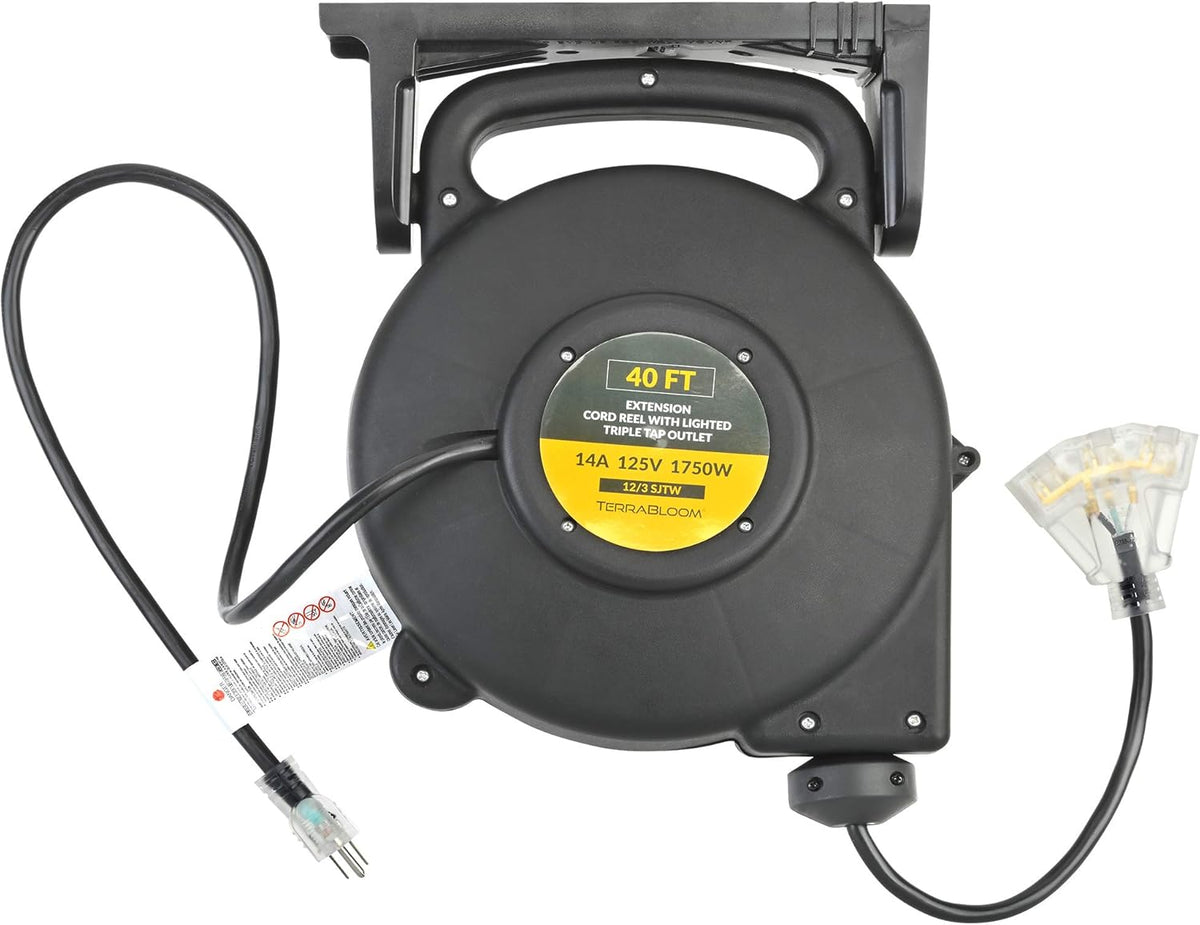 40 Ft 12/3 Retractable Extension Cord Reel with 3 Outlets T9848