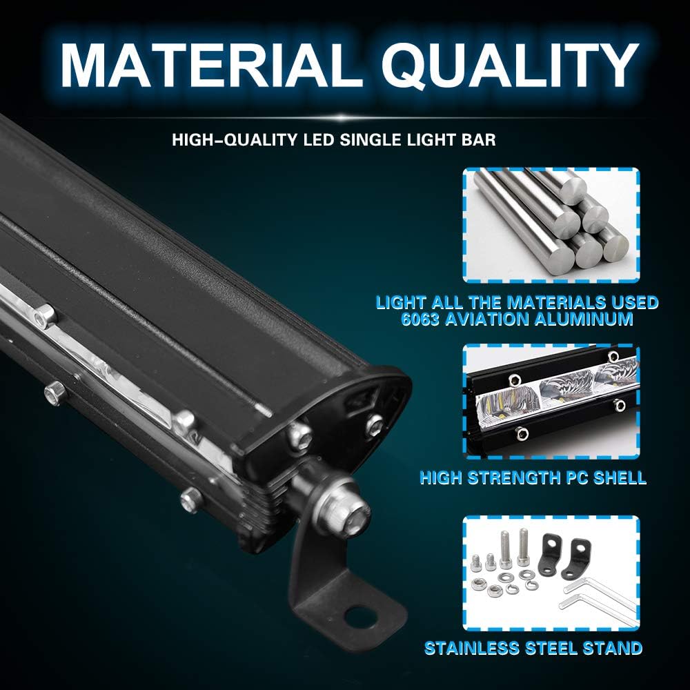 20 inch Single Row LED Light Bar Spot Flood Combo Beam 12V 24V Off Road Work Light Pack of 2 V1467