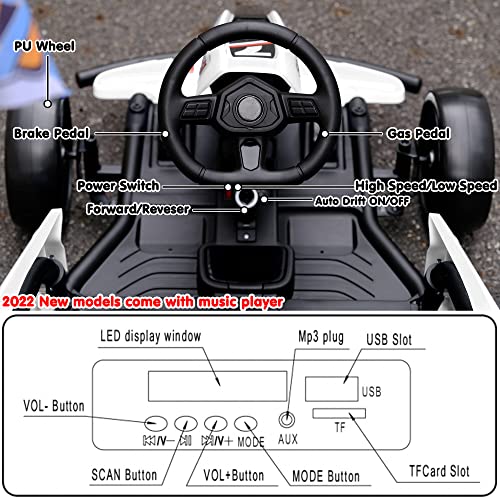 24V 10Ah Electric Go Kart with Drifting Function, 2WD Ride On Car, White C908