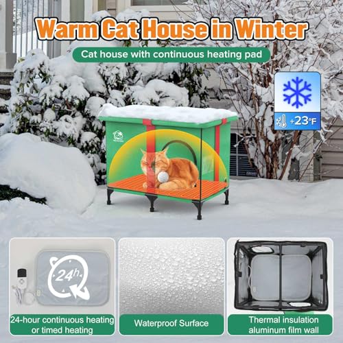 Weatherproof Insulated Outdoor Cat House with Heated Pad and Cooling Pad U428048