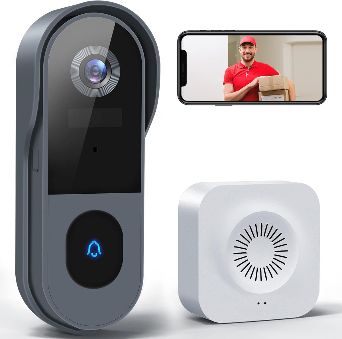 1080P FHD WiFi Video Doorbell Camera with Chime, Pack of 2 I404