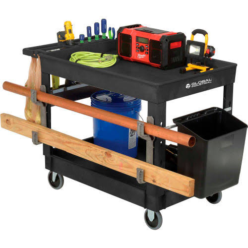 Industrial Utility Cart, Plastic 2 Tray Black Shelf, 5 inch Rubber Casters N69630