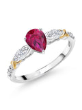 925 Silver 10K Yellow Gold Pear Shape Red Created Ruby White Moissanite White Lab Grown Diamond Engagement Ring C8441