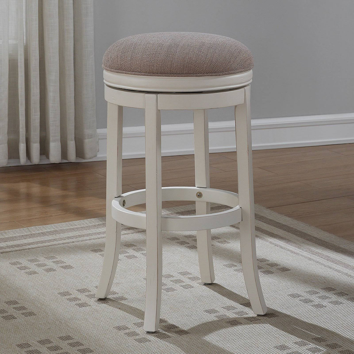 Distressed Antique White Backless Bar Stool E482591
