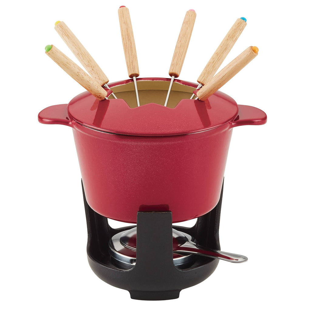 1.5-Quart Red Cast Iron Fondue Pot Set G53423