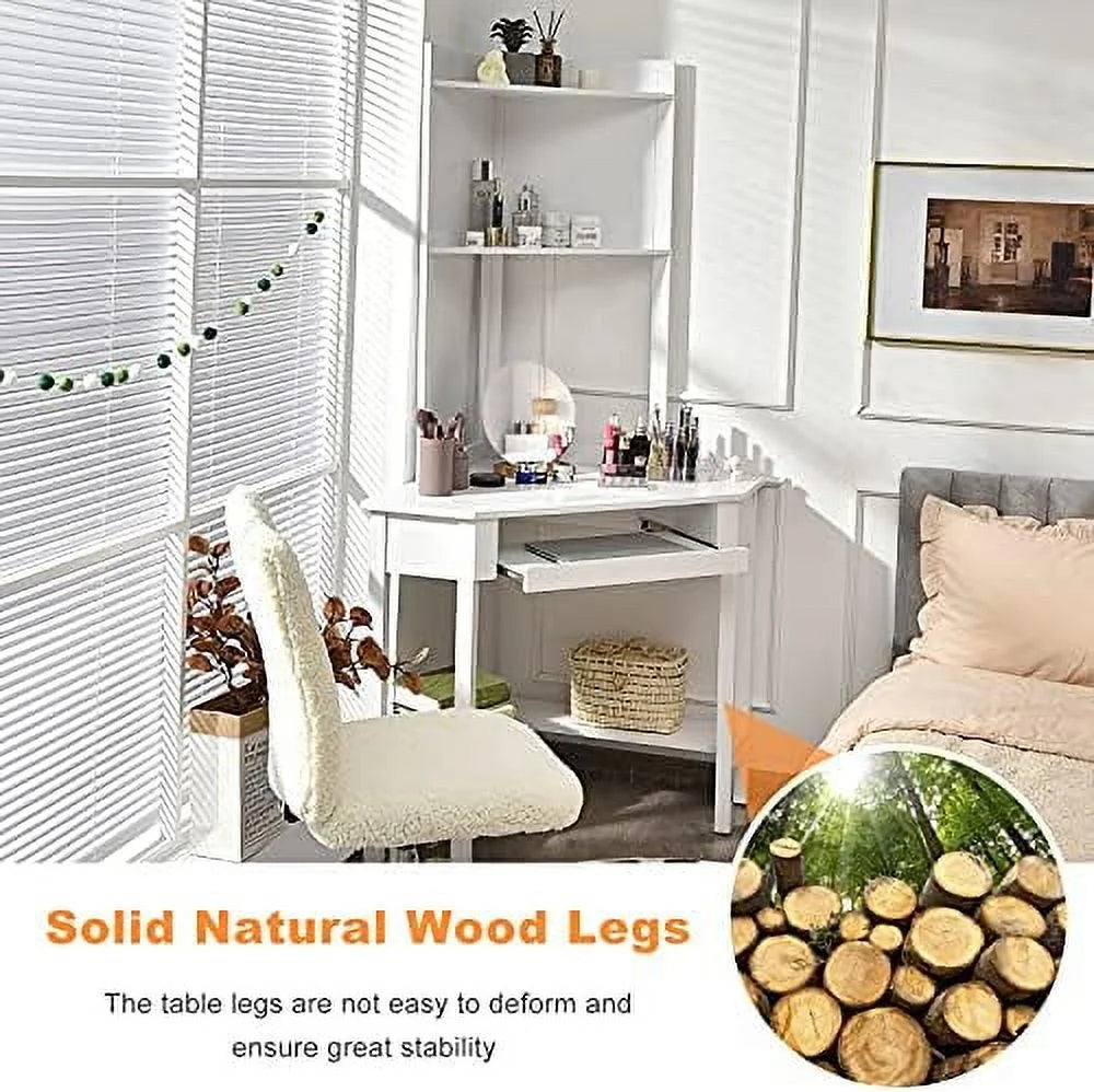 White Corner Desk with Hutch and Keyboard Tray I64277