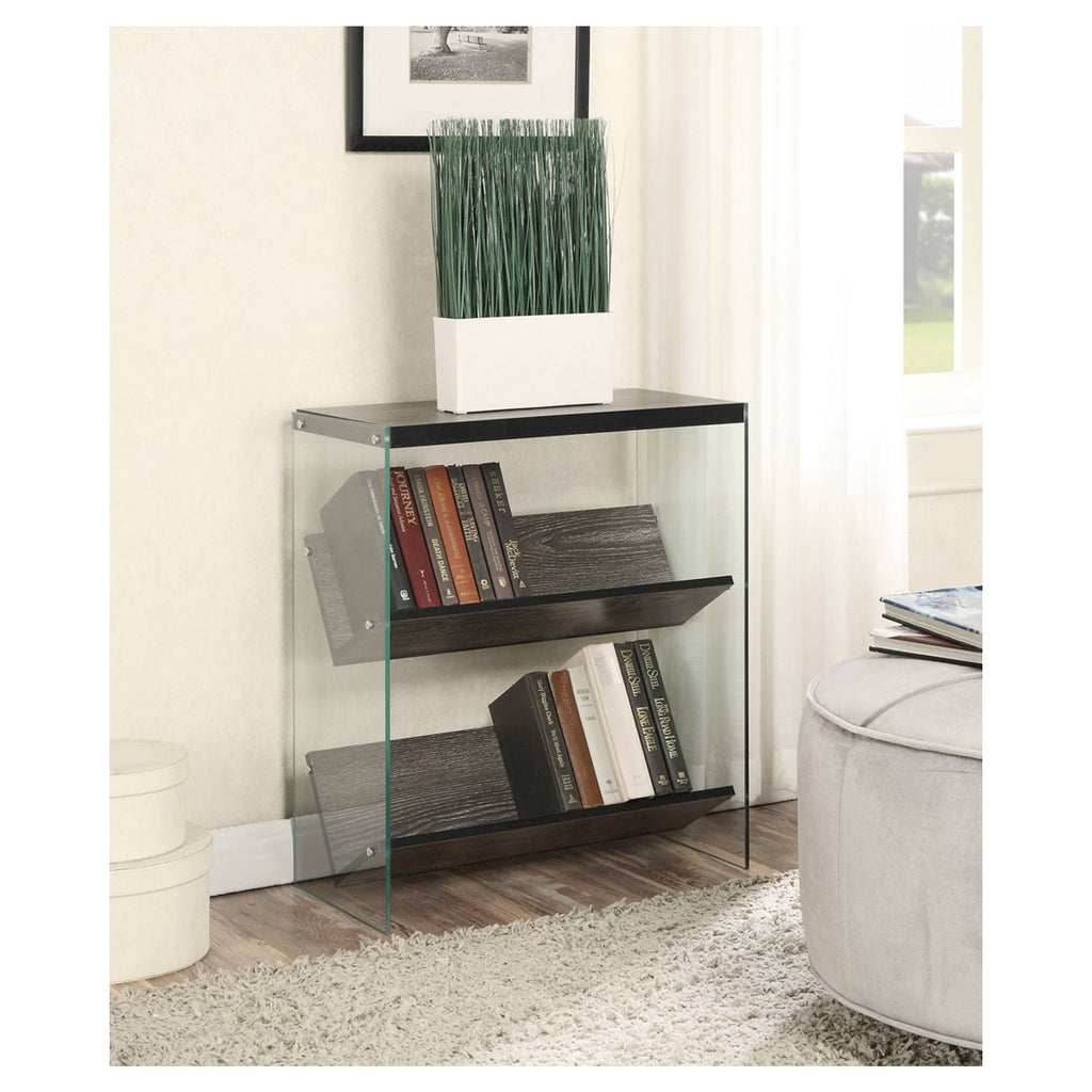 27.75x22 Weathered Gray Glass Bookcase I3811