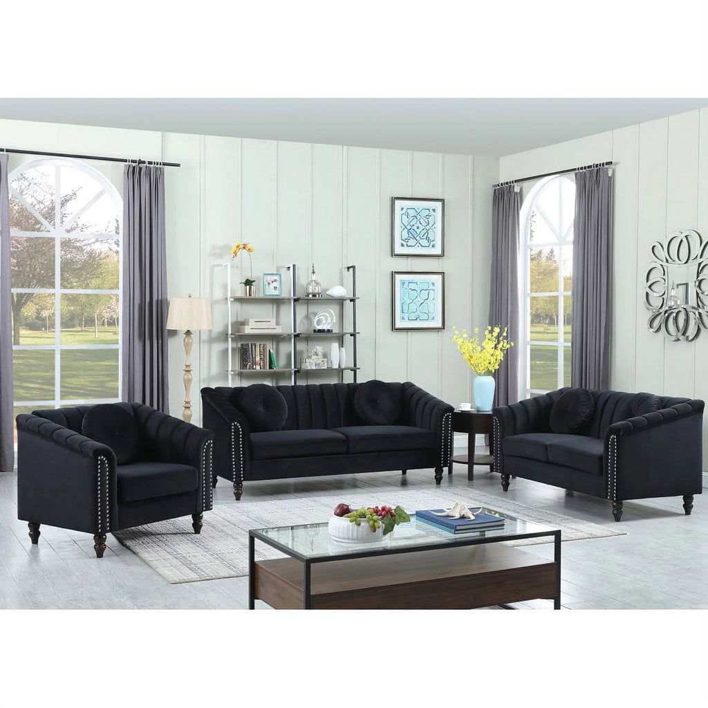 3 Piece Velvet Upholstered Sofa Loveseat and Chair O885