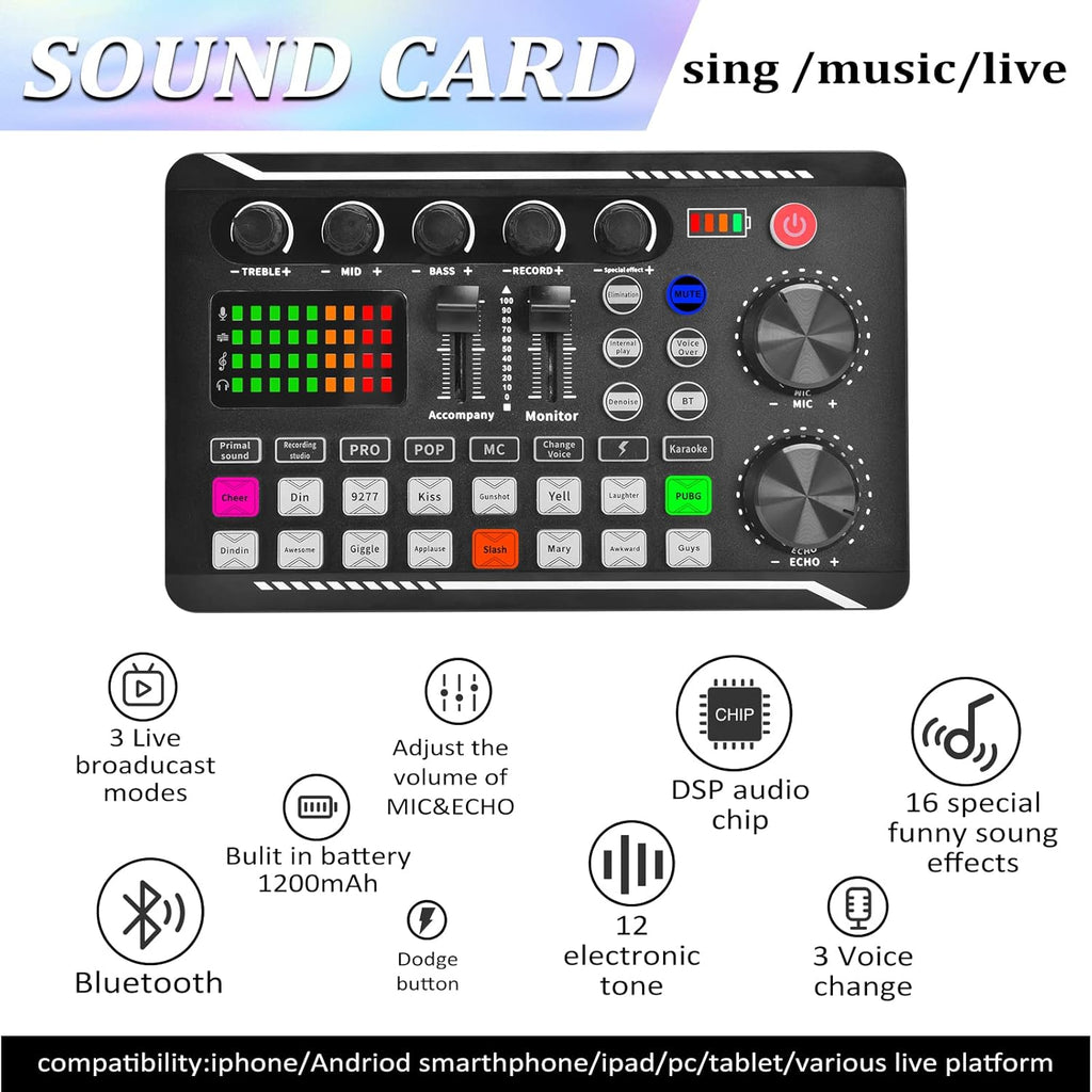 Audio Interface with DJ Mixer and Sound Card Microphone N149