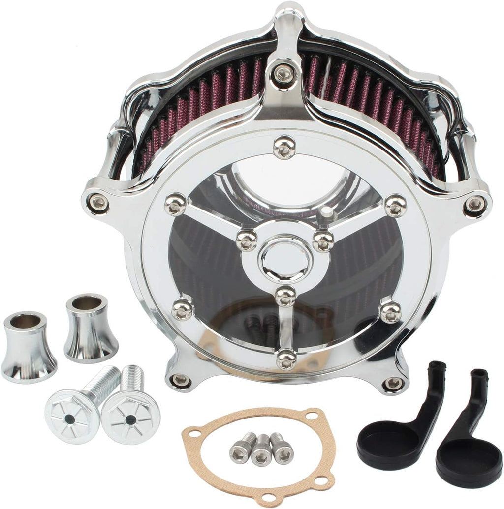 Motorcycle Air Cleaner Intake Filter System Kit Chrome H5115