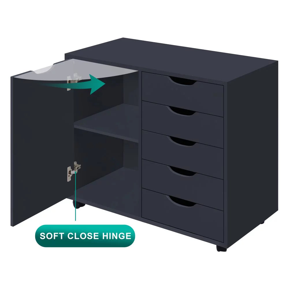 Black 5 Drawer File Cabinet with Wheels B871