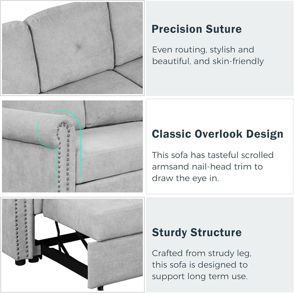 Gray Modular Convertible Sleeper Sofa Bed with Storage Chaise K611122