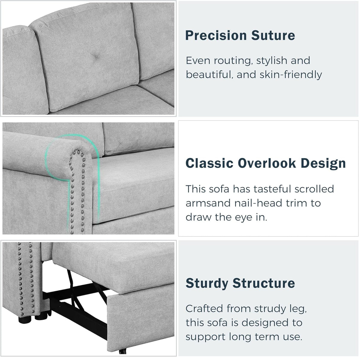 Gray Modular Convertible Sleeper Sofa Bed with Storage Chaise K611122
