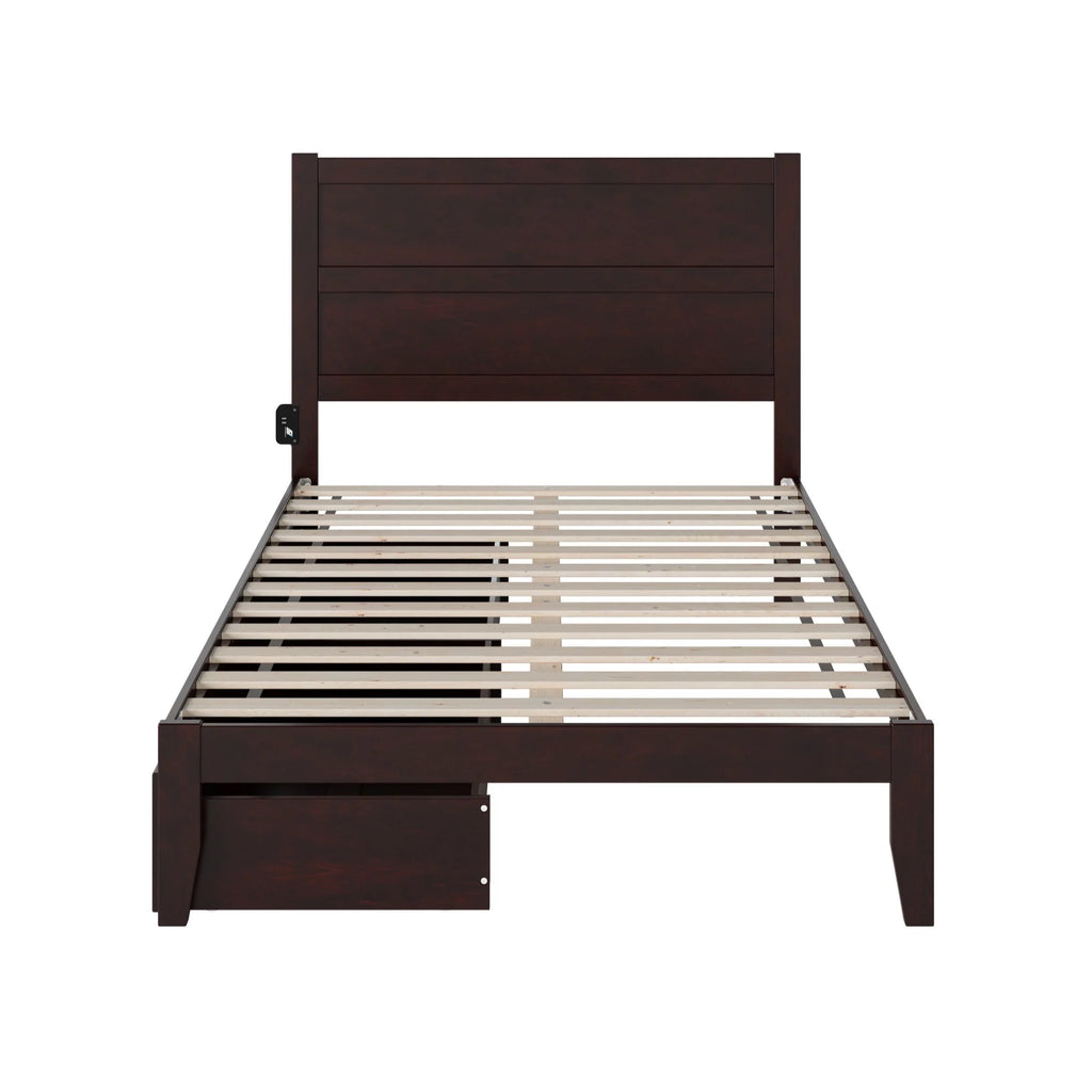 Full Solid Wood Bed with 2 Drawers and USB Charger in Espresso W65545