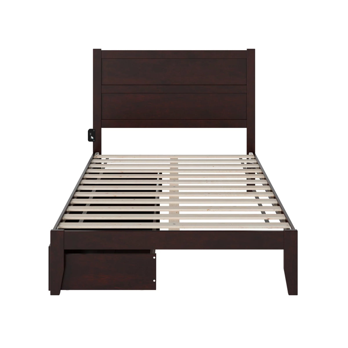 Full Solid Wood Bed with 2 Drawers and USB Charger in Espresso W65545