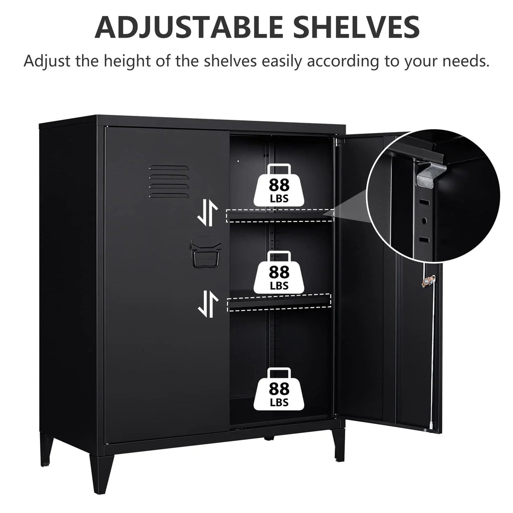 2 Door Metal Accent Cabinet with 2 Shelves, Black U68512