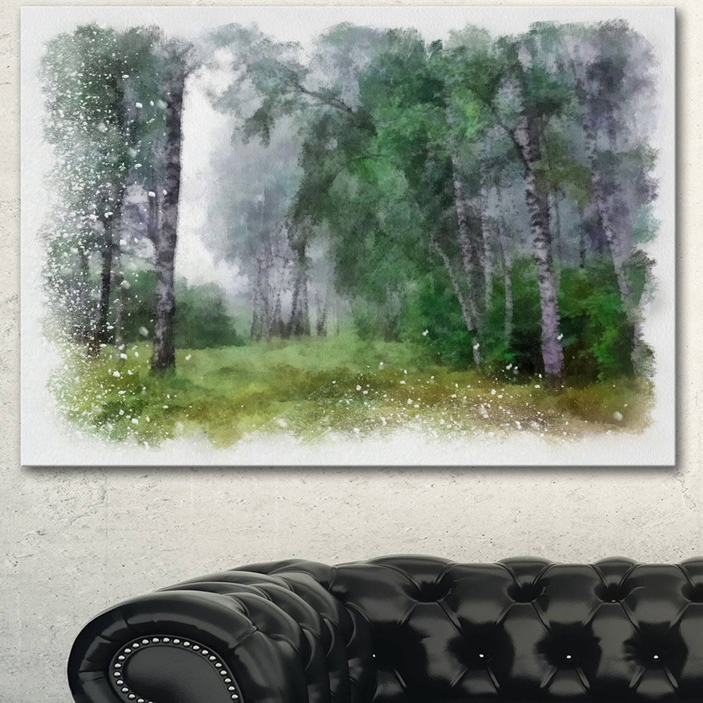 Green Forest Watercolor Drawing Large Landscape Canvas Art 32 in. Wide x 16 in. High X2704