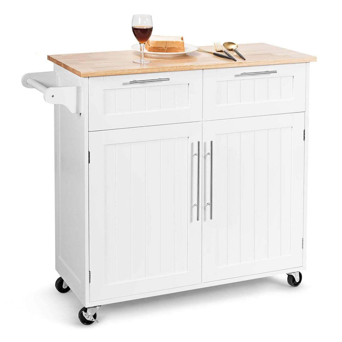 White Wood Rolling Kitchen Cart V676215