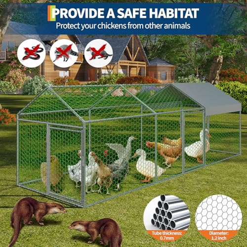 Large Metal Chicken Coop with Waterproof Anti-UV Cover B14410