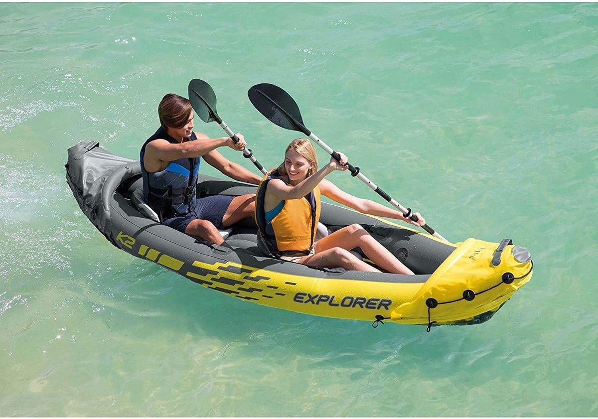 Yellow 2 Person Inflatable Kayak with Aluminum Oars & Air Pump X952