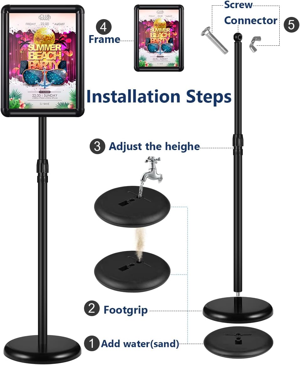 2 Pack Adjustable Sign Stand 8.5x11 Inch Black J275527