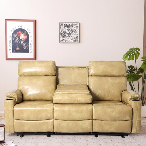 Brown Power Reclining 3-Seat Sofa with USB Ports and Cup Holders V66247