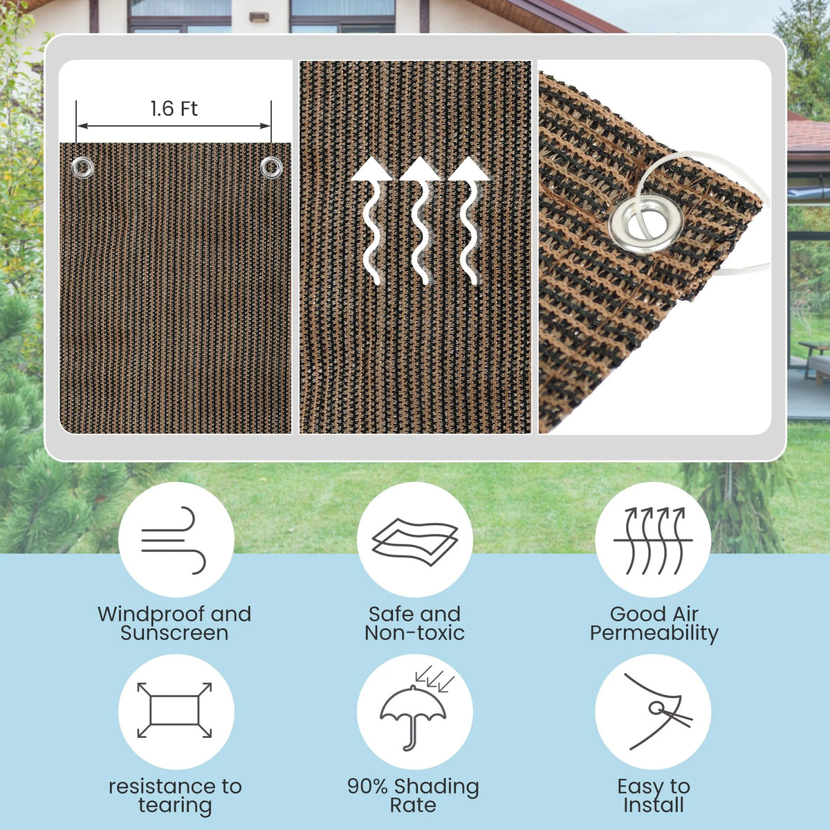 Mocha Shade Net 3 Pin Anti-UV HDPE Swimming Pool Shading Net K5178