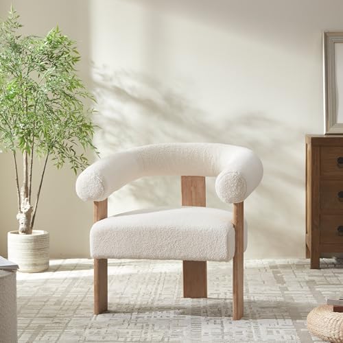 White Upholstered Armchair with Solid Wood Legs B147