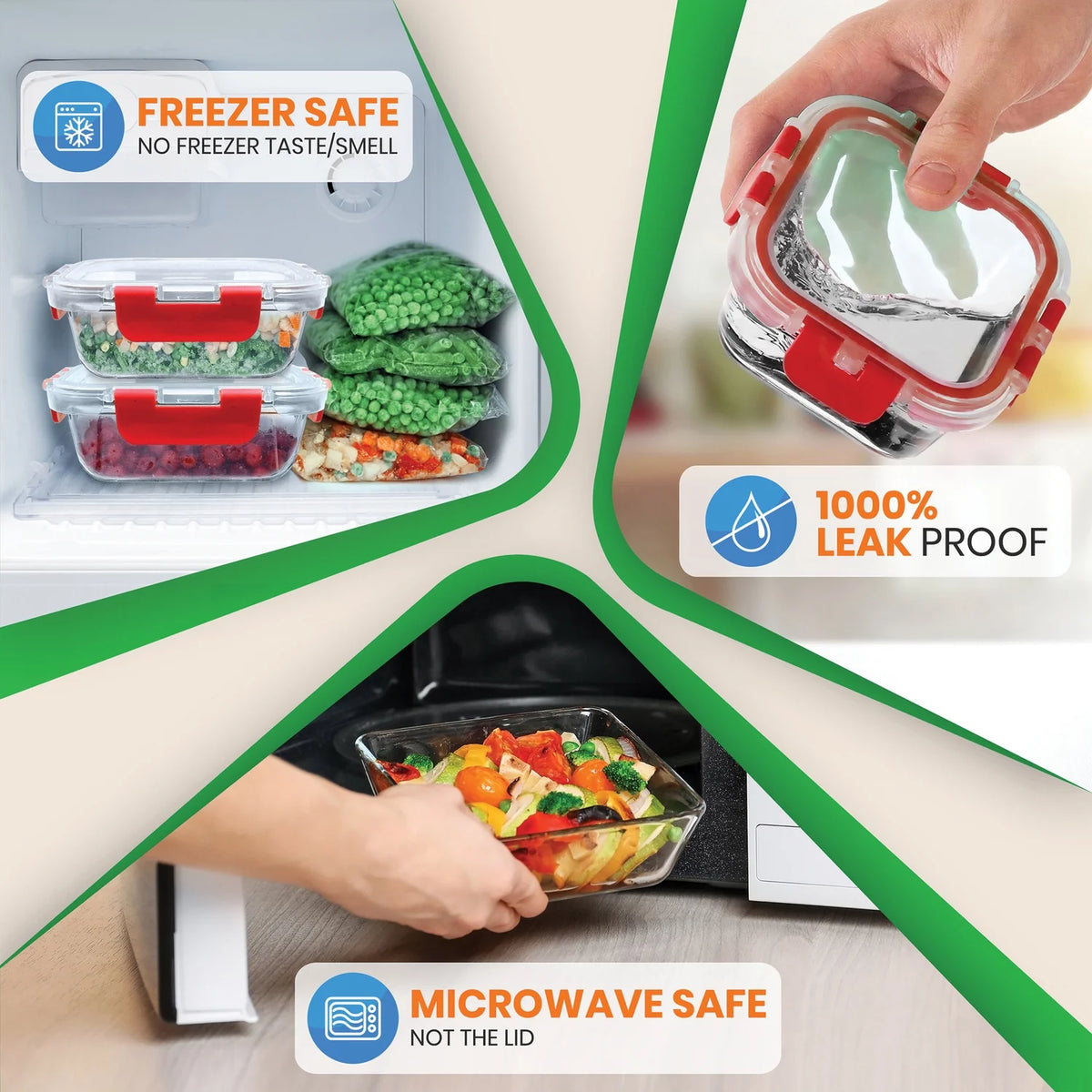 24-Piece Glass Food Storage Set with Locking Hinge Red Lids Y698