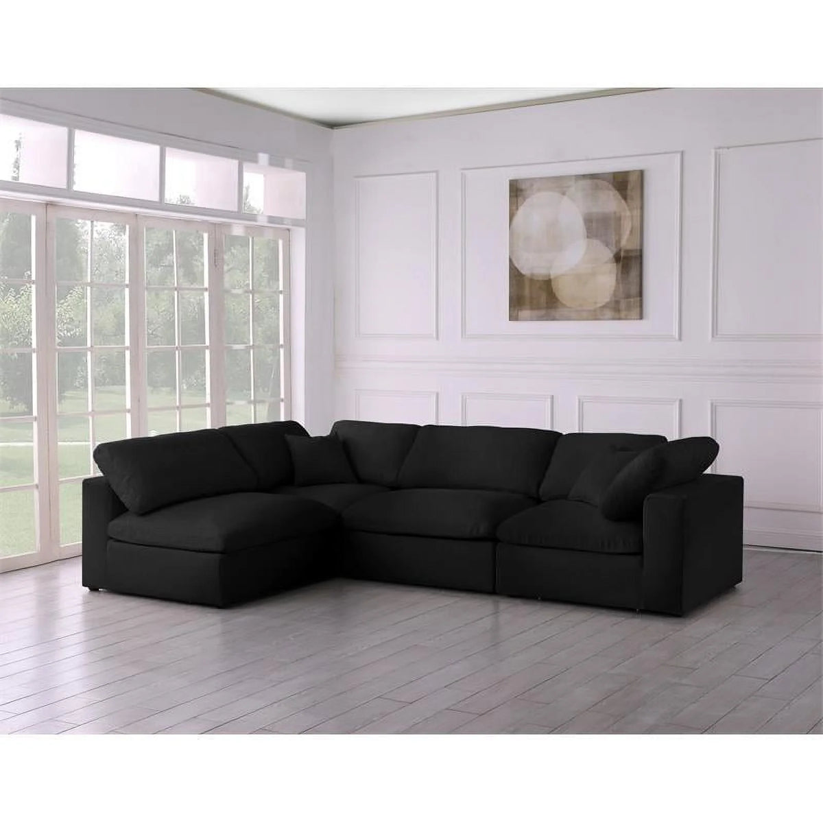 Black Linen Fabric Modular Sectional Z975507
