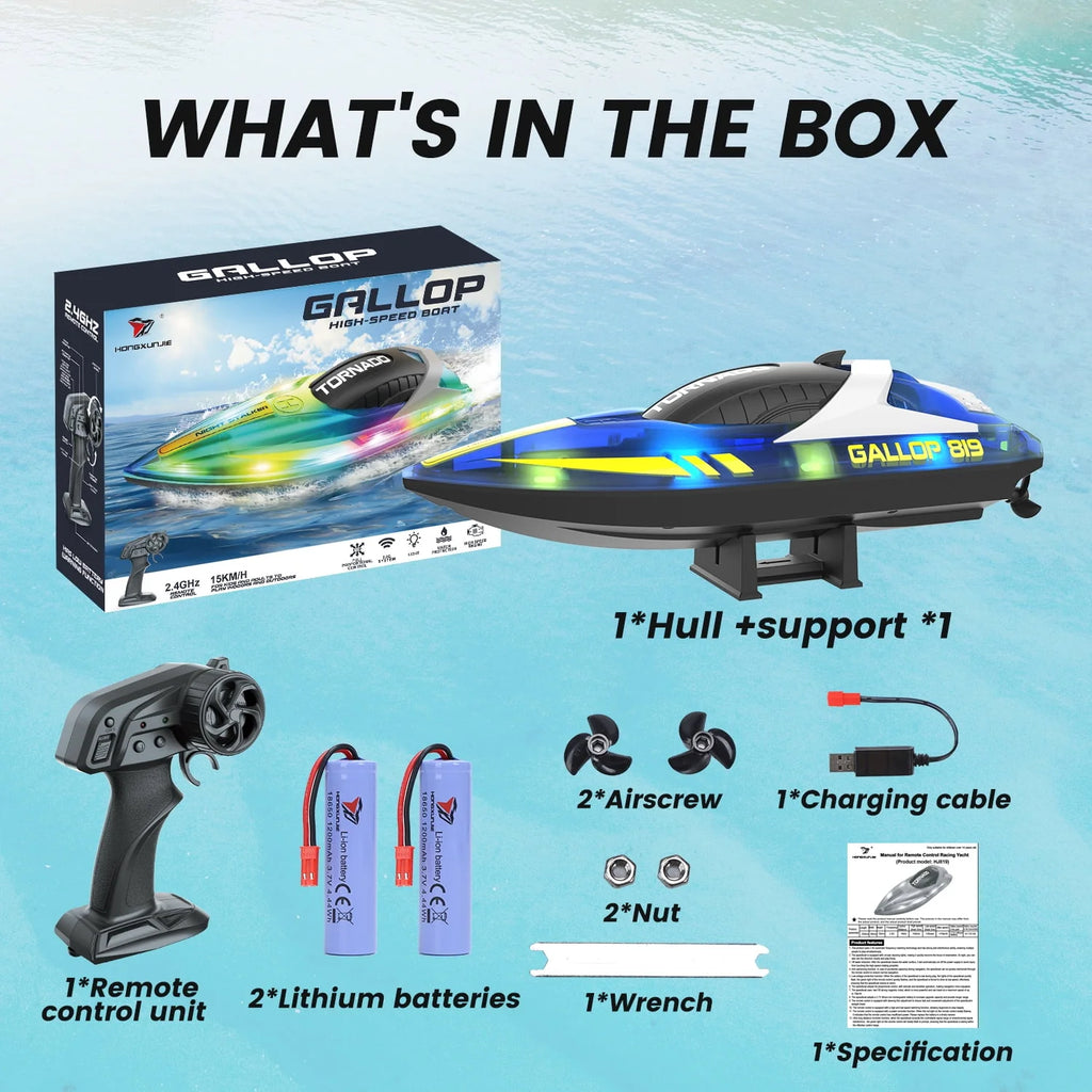 Remote Control Boat with LED Lights, 2 Rechargeable Battery K764211